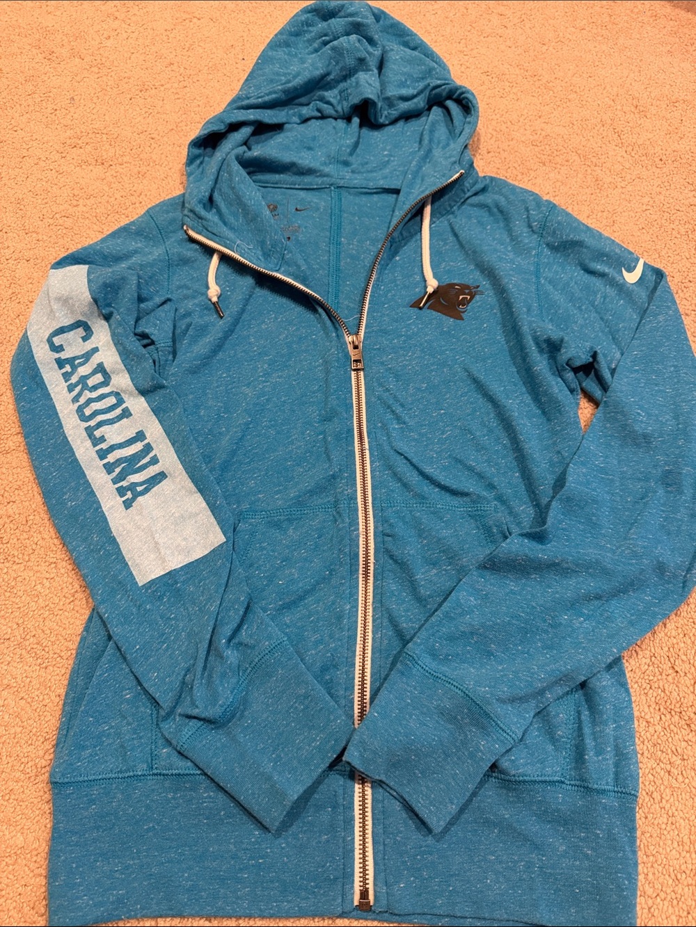 Nike Carolina Panthers Teal Zip-Up Hoodie lightweight sweatshirt sz small